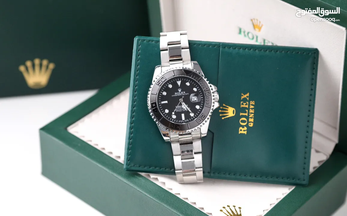 ساعات Rolex ستيل + جلد مع بكج رولكس لساعة وبطاقة كفالة لمدة سنة كاملة من تاريخ الاستلام  تواصل واتس