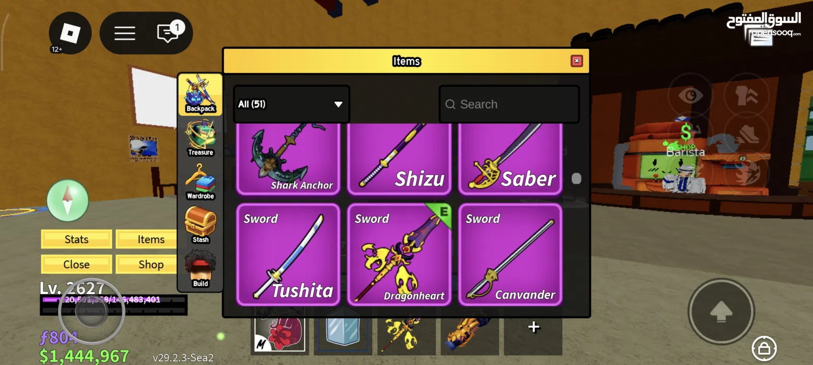 حساب روبلوكس ماب البيوو سكنات و بلوكس فروت للمعرقين فيها و مزبد و مايك و شات  على 600 شيكل