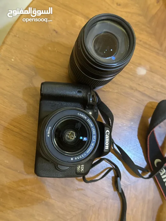 Canon eos 750d with kit lens and canon zoom lens ef 75-300 mm and the real battery and charger