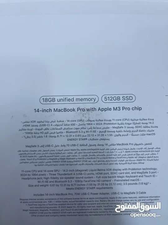 Apple MacBook Pro 2023 18 GB RAM 512  SSD 14-inch MacBook Pro Apple M3 Pro  chip  6500 و قابل للفاوض