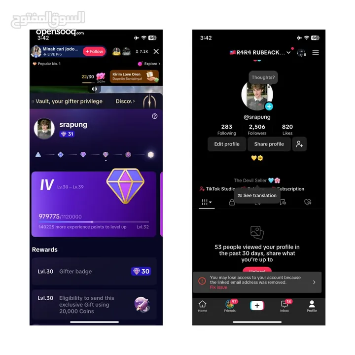 Tiktok account 31 level gifter account for sale