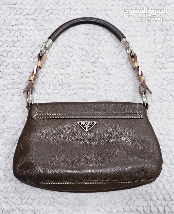 Prada Brown Vitello Daino Leather Pochette Shoulder Bag