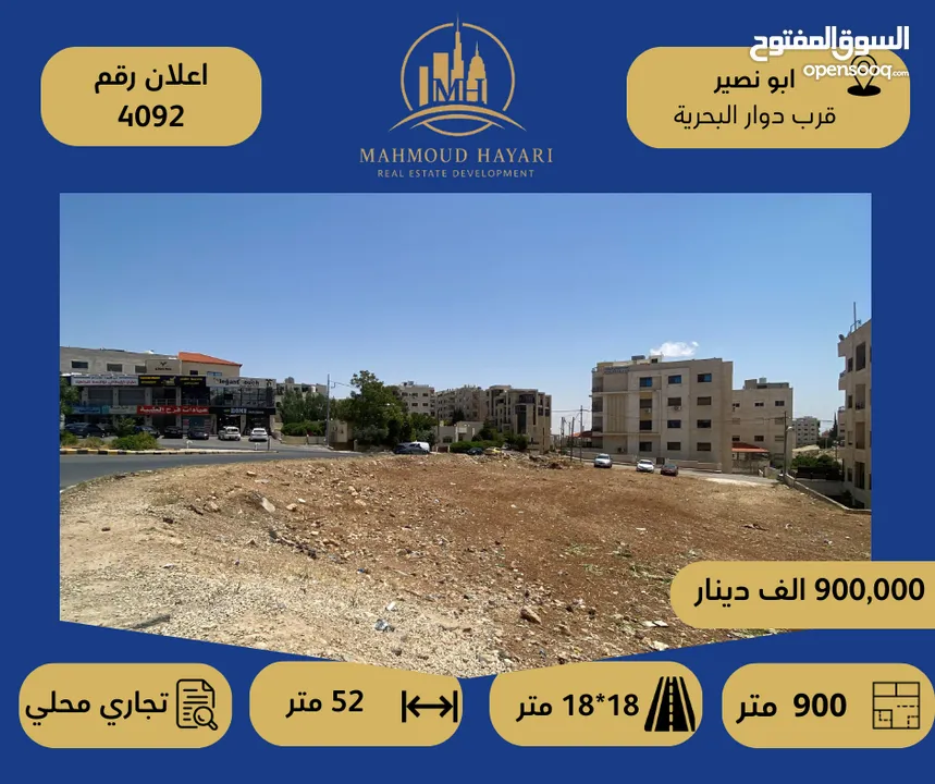 رقم الاعلان (4092) ارض تجارية للبيع في منطقة ابو نصير