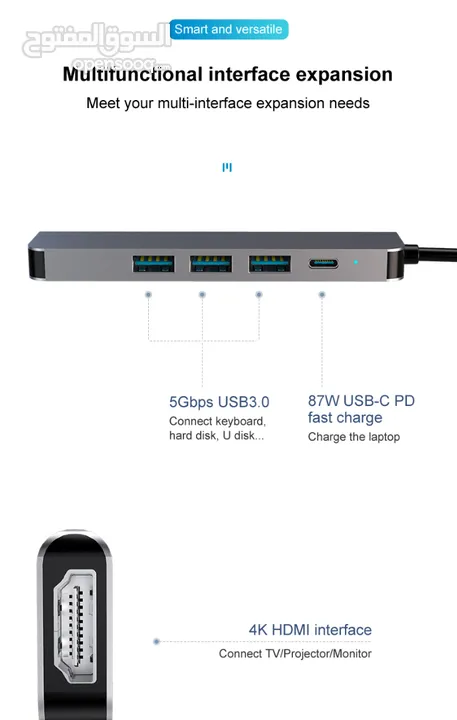 Multi Port 5 in 1 Type C Docking Station USB C HUB Type-C to HDMI/USB3.0*3