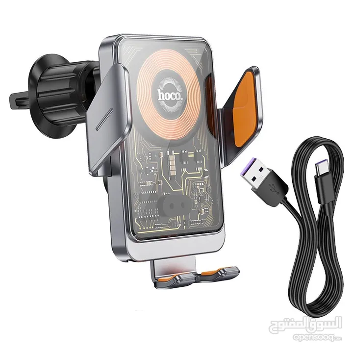 Hoco HW7 Car Holder with Wireless Charger شاحن لاسلكي للهاتف من شركة هوكو  شحن سريع 15 واط 15w charg