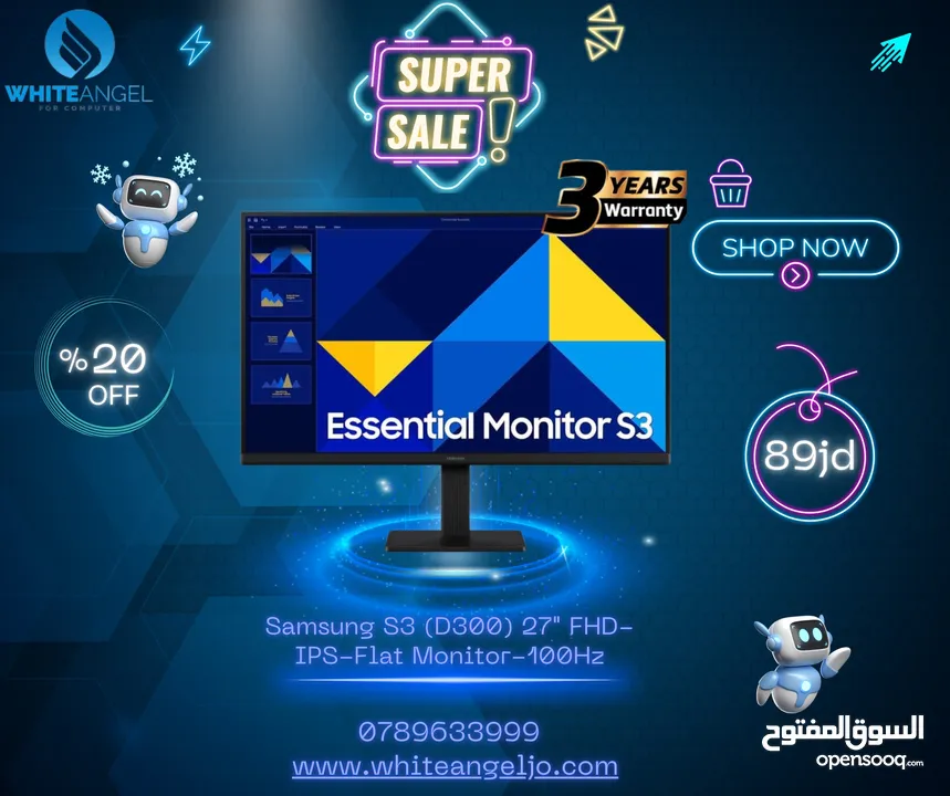 شاشة Samsung D300 27 INCH 100HZ IPS جديده كفاله 3 سنوات
