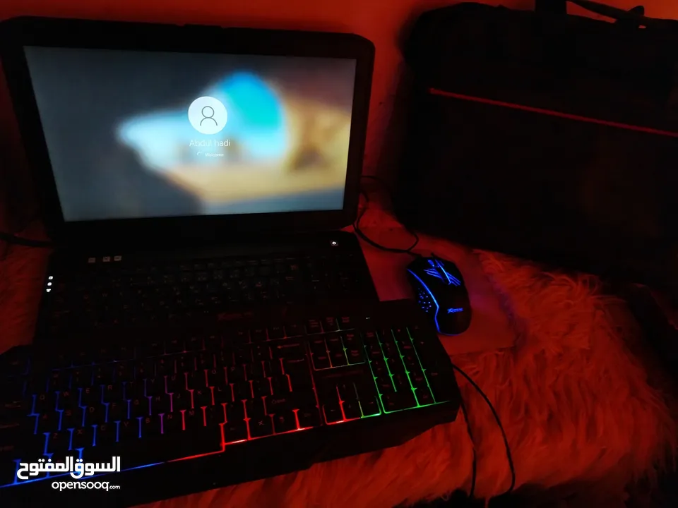 Dell Laptop with x-trike RGB gaming mouse and rainbow gaming keyboard with bag and mouse pad