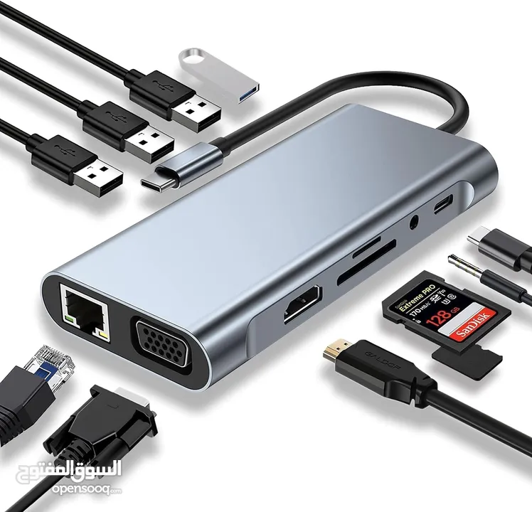 موزع USB HUB عالي السرعة 3.0 و 11 مدخل Hiksemi HUB 11 in 1 Port Type-C HUB SuperSpeed 3.0