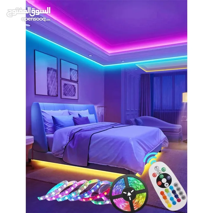 متوفر اضواء LED مع ريموت للتحكم بالاضاءه والألوان، متوفر حجم 3 متر و 5 متر فقط، رجاءا للجادين فقط.