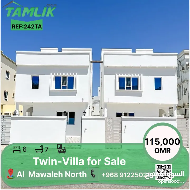 Spacious Twin Villa for Sale in Al mawaleh North REF 242TA  توين فيلا للبيع في الموالح الشمالية
