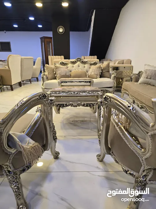 طقم كنب دمياطي  خشب زان قماش سليفا تحريف يدوي اعلى جودة من المصنع لبيتك