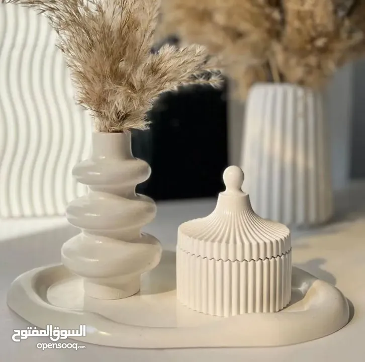 طقم ديكور كونكريت 3 قطع - تصميم مودرن - أبيض