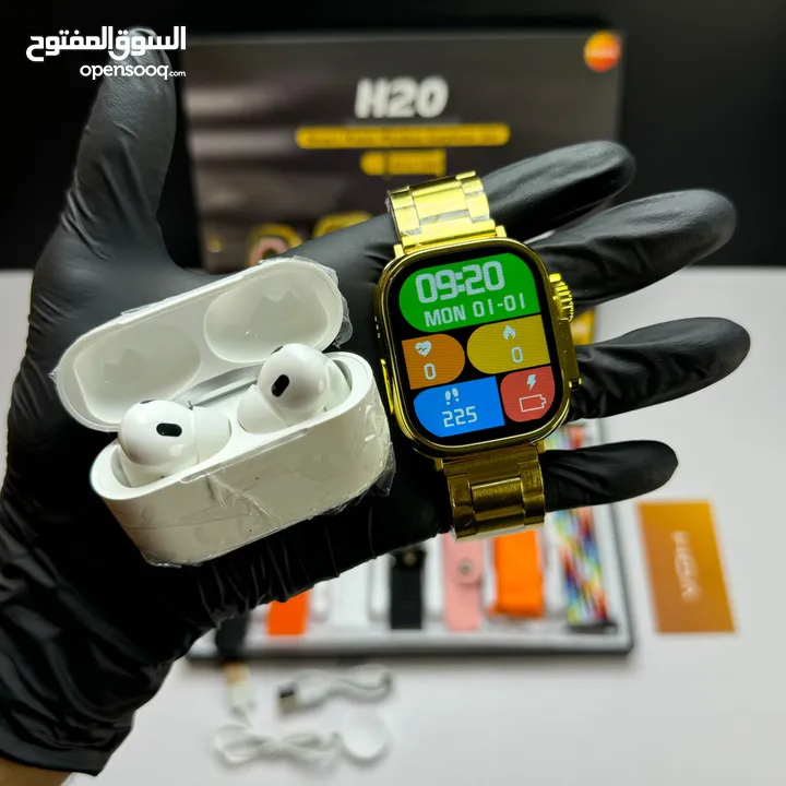 Long Battery H20 Ultra Smartwatch 10 in 1 + Free   ساعة ذكية H20 Ultra 10 في 1 + سماعات AirpoAirpods