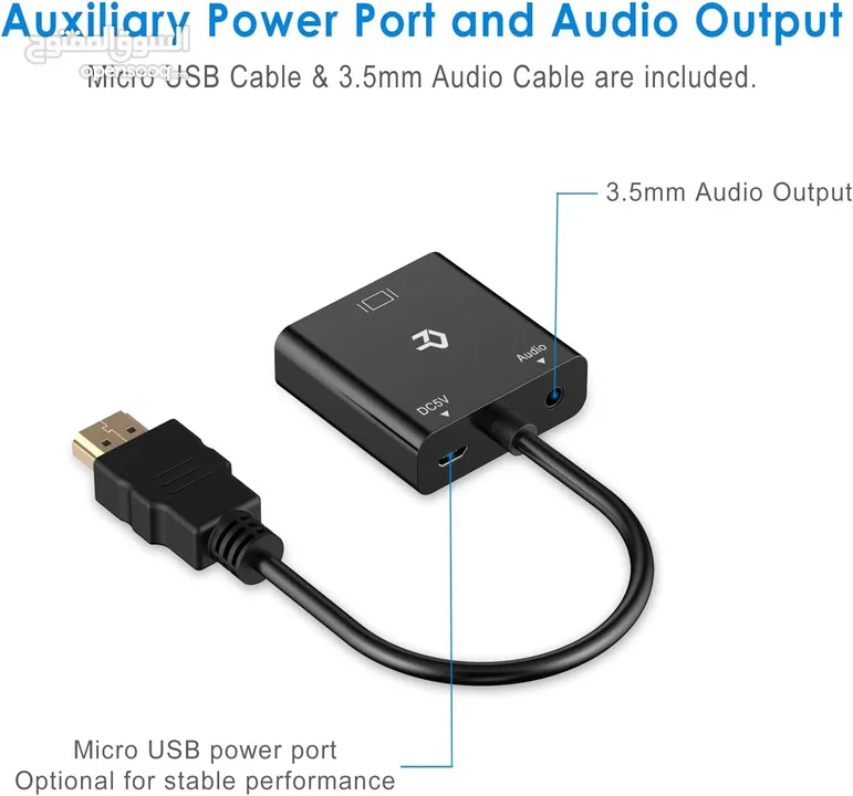 محول HDMI إلى VGA نشط عالي الدقة بدقة 1080 بكسل من Rankie (ذكر إلى أنثى) مع صوت للكمبيوتر الشخصي