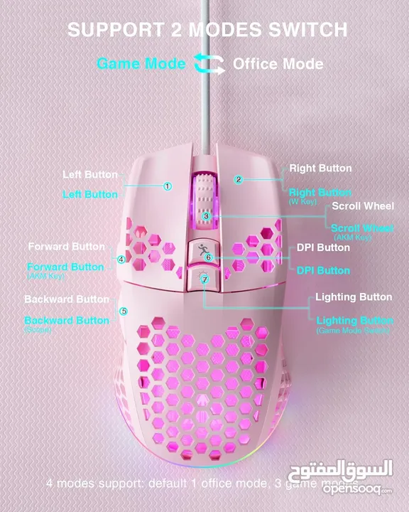 SOLAKAKA SM900 Wired Gaming Mouse with Honeycomb Shell USB ماوس سلكي للالعاب بألوان مختلفة