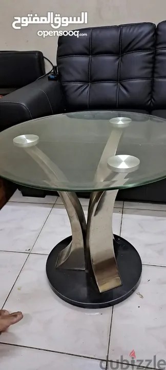 Black leather sofa & table