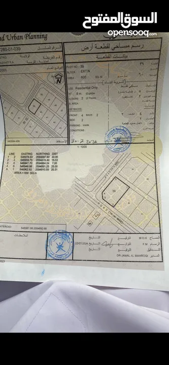 ارض سكنية في الرستاق ( المزاحيط) خط امامي   نوع الارض كوونر ممتازه