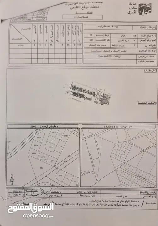 قطعة أرض رقم 1330 مرج الفرس شفا بدران مساحة 752 متر سكن ب و ملاصقة للفيلا في الصورة