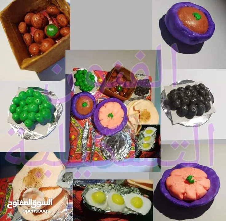 مجسم بيت خشبي"عمل يدوي"من الصلصال / المعجون مع عرباية من الخشب عرض خاص فقط 25 دينار بدلاً من 50دينار
