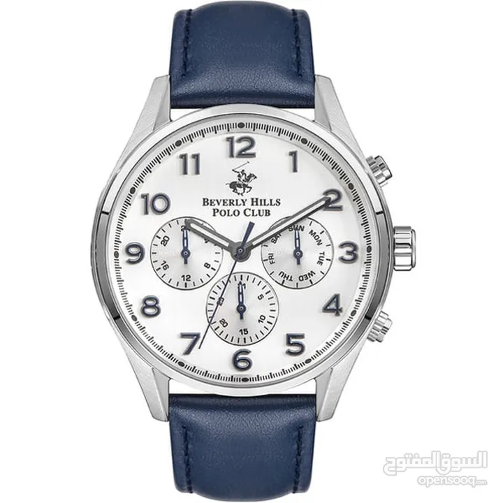ساعة بولو رجالية B.H. Polo Club Matteo Multifunction Dark Blue Leather White Dial For Men