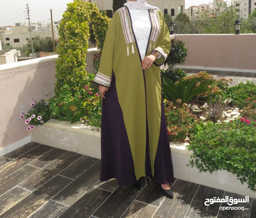 Olive & Plum Handcrafted Embroidered Abaya – Elegant Modern Design - Free Size