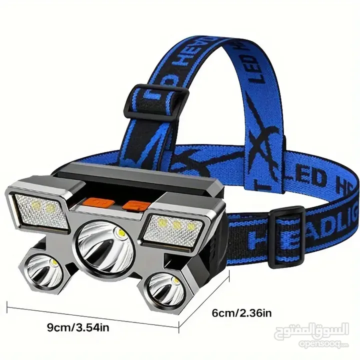 مصباح رأس LED مع بطارية قابلة لإعادة الشحن عبر USB،