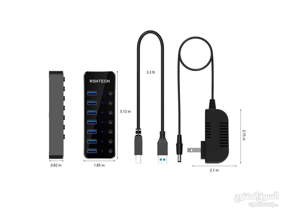 RSHTECH 7 PORT USB 3.0 HUB تحويلة الكل في واحد  دوكسيتشن -هب