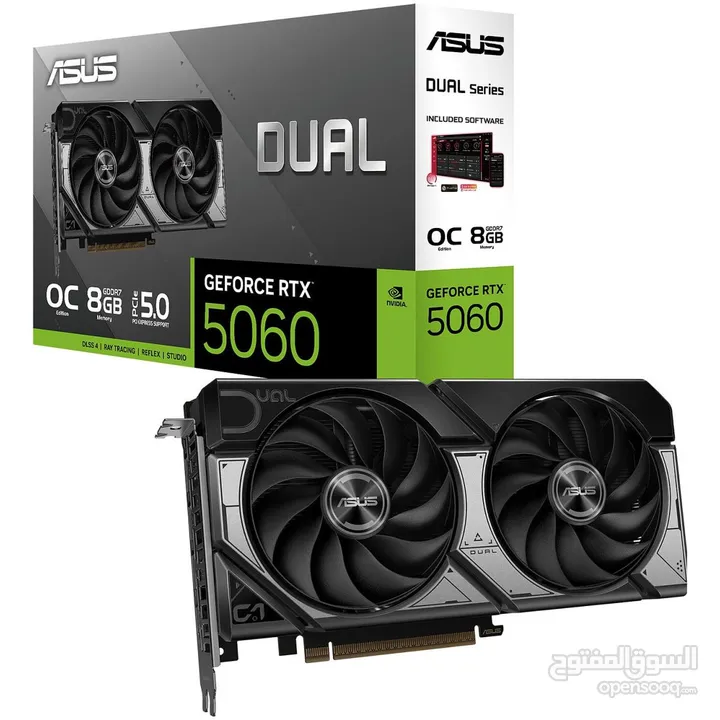 كرت شاشه جيمنج نفيديا جيفورس ASUS NVIDIA GEFORCE RTX 5060 8GB GDDR7 1080P FULL HD 2X FANS GAMING GPU