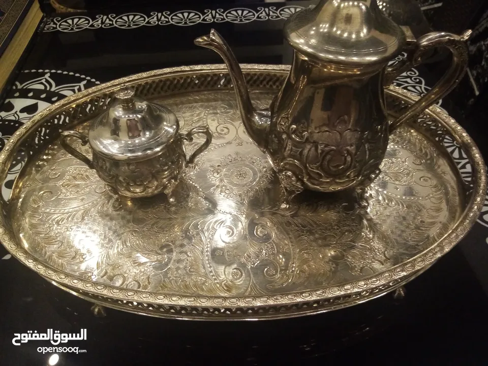 أواني فضيه درجه اولى لتقديم الشاي هاند ميد