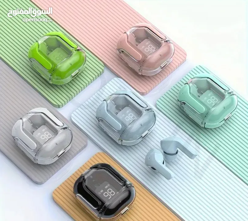 سماعات أذن لاسلكية صغيرة TWS MINI - تصميم شفاف مع شاشة LED، ميكروفون لتقليل الضوضاء، بطارية ليثيوم ق