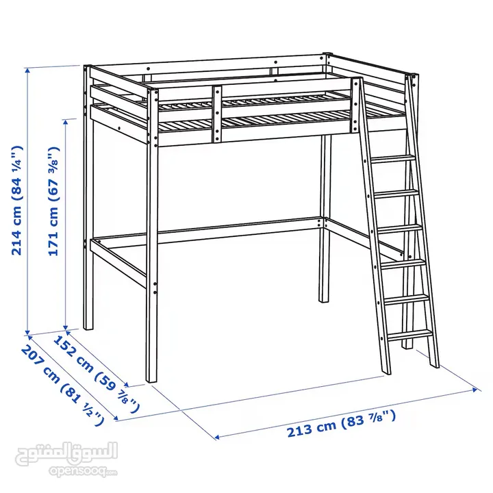Loft bed frame, white stain, 140x200 cm