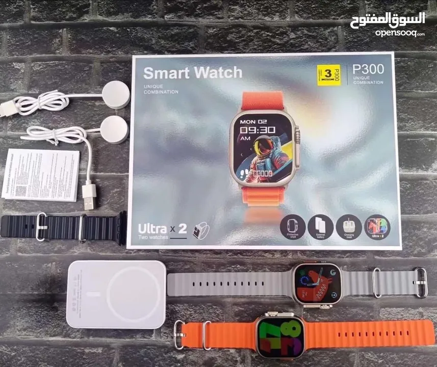 Smart watch ultra-2 4+1 البكج الاحدث والافخم في البلاد شحن لاسلكي و4 اشرطة اجراء واسقبال مكالمات