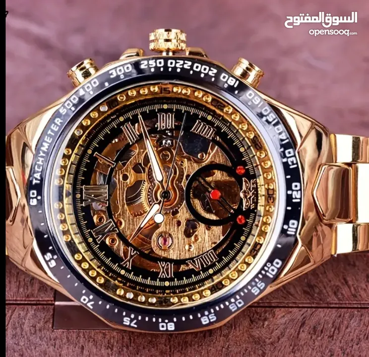 ؜ساعة ميكانيكية أوتوماتيكية أنيقة للرجال - أسلوب فينتاج، تصميم مجوف، سوار وحافظة من سبيكة