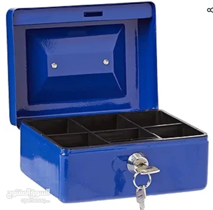 Metal cash box with lock red and blue
