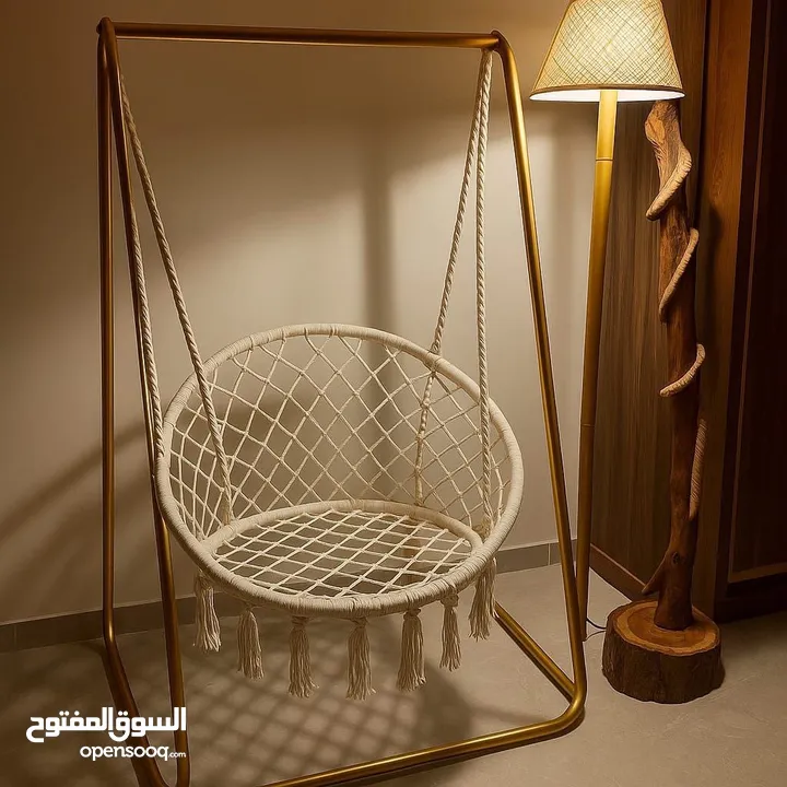 مرجوحة عش البلبل مع ستاند معدني باللون الذهبي الجميل، يحمل لوزن 200 كيلو مجلفن ضد الصدأ مقعد شبكي