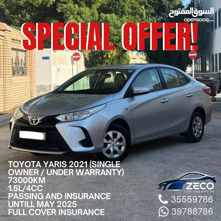 TOYOTA YARIS 2021 (SINGLE OWNER / UNDER WARRANTY) COMPLETE AGENT MAINTAINED - INSTALLMENT BANK THRU!