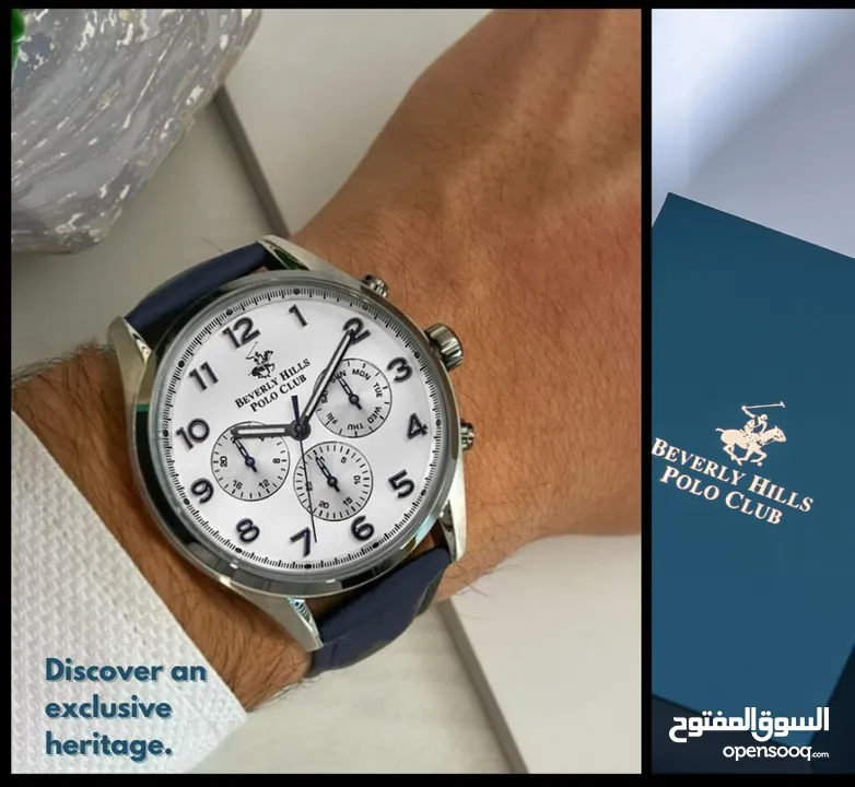 ساعة بولو رجالية B.H. Polo Club Matteo Multifunction Dark Blue Leather White Dial For Men