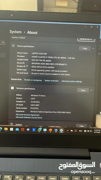 Laptop Lenovo ideapad 3 core i7