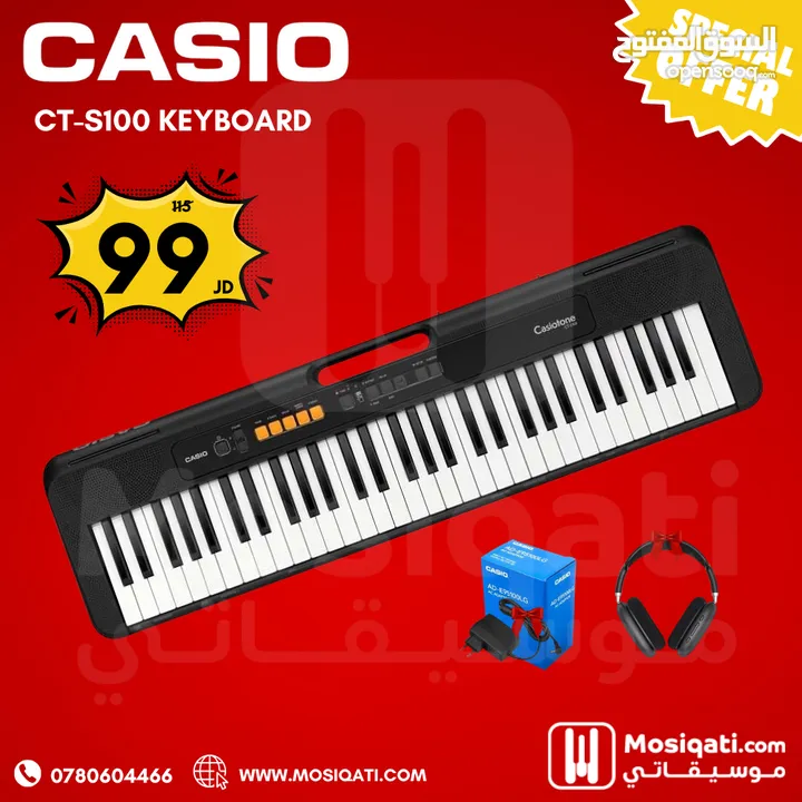 اورغ كاسيو 61 مفتاح مع المحول الاصلي وهيدفون Casio CTS100 Keyboard