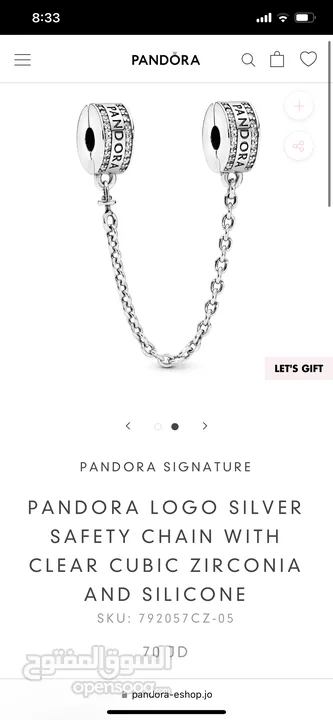 PANDORA SIGNATURE  PANDORA LOGO SILVER SAFETY CHAIN WITH CLEAR CUBIC ZIRCONIA AND SILICONE