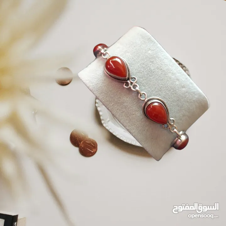 اسوارة  فضة 925 مع عقيق يماني