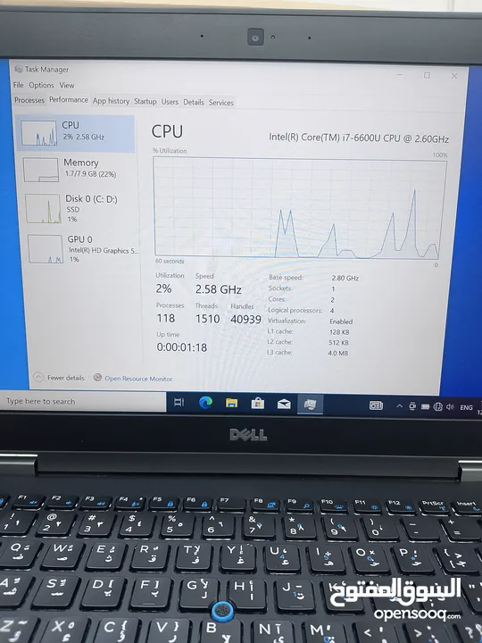 كور أي 7 الجيل 6 .الهارد 256  ssd . الرام 8 .   حجم الشاشة 14