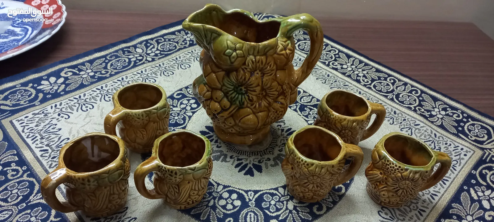 طقم ابريق و6 كاسات فخار انتيك