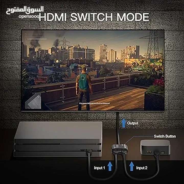 موزع HDMI ثنائي الاتجاه PORTTA 1 في 2 مع كابل ثابت بطول 2 قدم HDMI Switch 4K 60Hz with 2FT Fixed