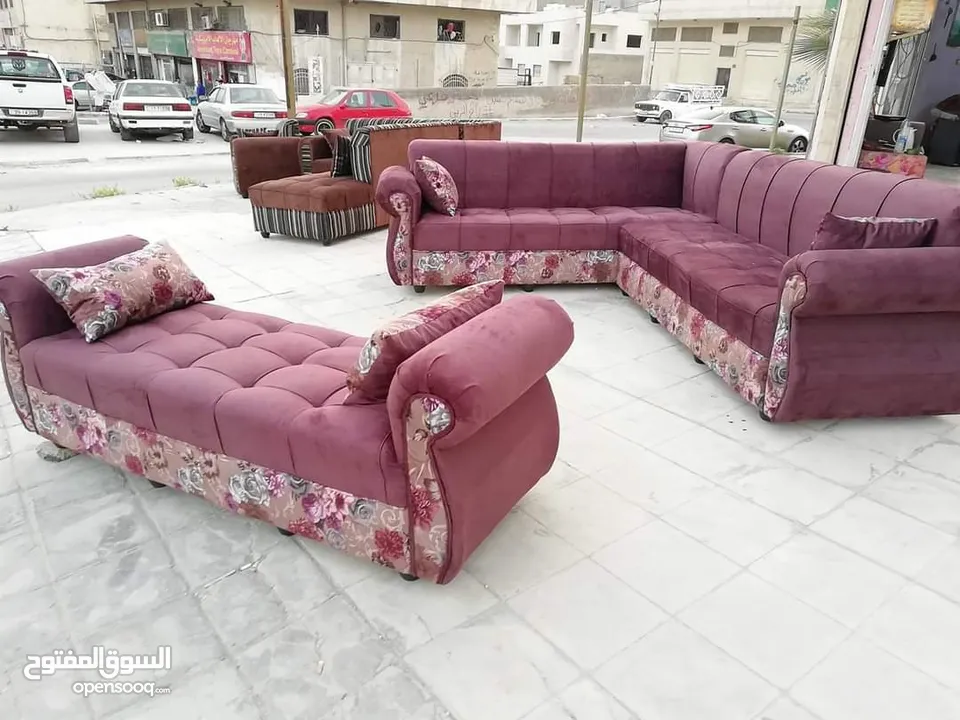 تنجيد كورنر حرف L مع كنبة مزدوجة مع إمكانية اختيار الاقمشة والألوان والتفصيل حسب الطلب