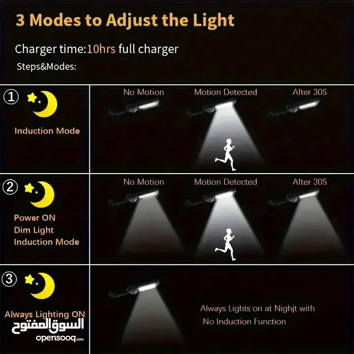 مصباح شارع شمسي خارجي بقوة 2200 واط مع جهاز تحكم عن بعد، يحتوي على مصابيح حائطية LED بمستشعر حركة،