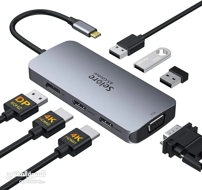 يو اس بي هاب ومقسم شاشة (VGA, HDMI, DP) USB C to Dual HDMI Adapter,7 in 1 USB C Docking Station