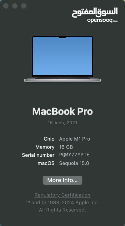 Macbook Pro M1 Pro 16gb Memory 1TB Storage Less than 10 cycle of battery