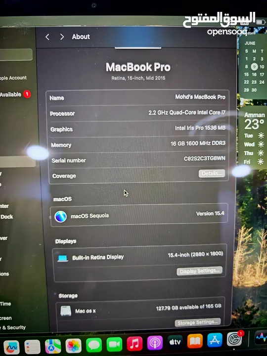 Macbook pro 2015 i7 16G Ram 15 Inch 500SSD