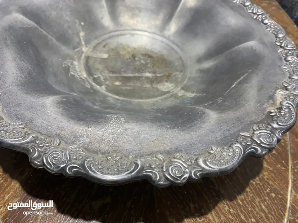 طقم اباريق علبخار قهوة شاي  فضية انتيكة قديم للتستعمال او الصمد  جاط للفواكه زجاج معتق ثقيل